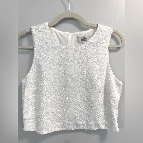 Badgley Mischka Tops - Belle by Badgley Mischka, sz 8, white lines sequined sleeveless bridal crop top